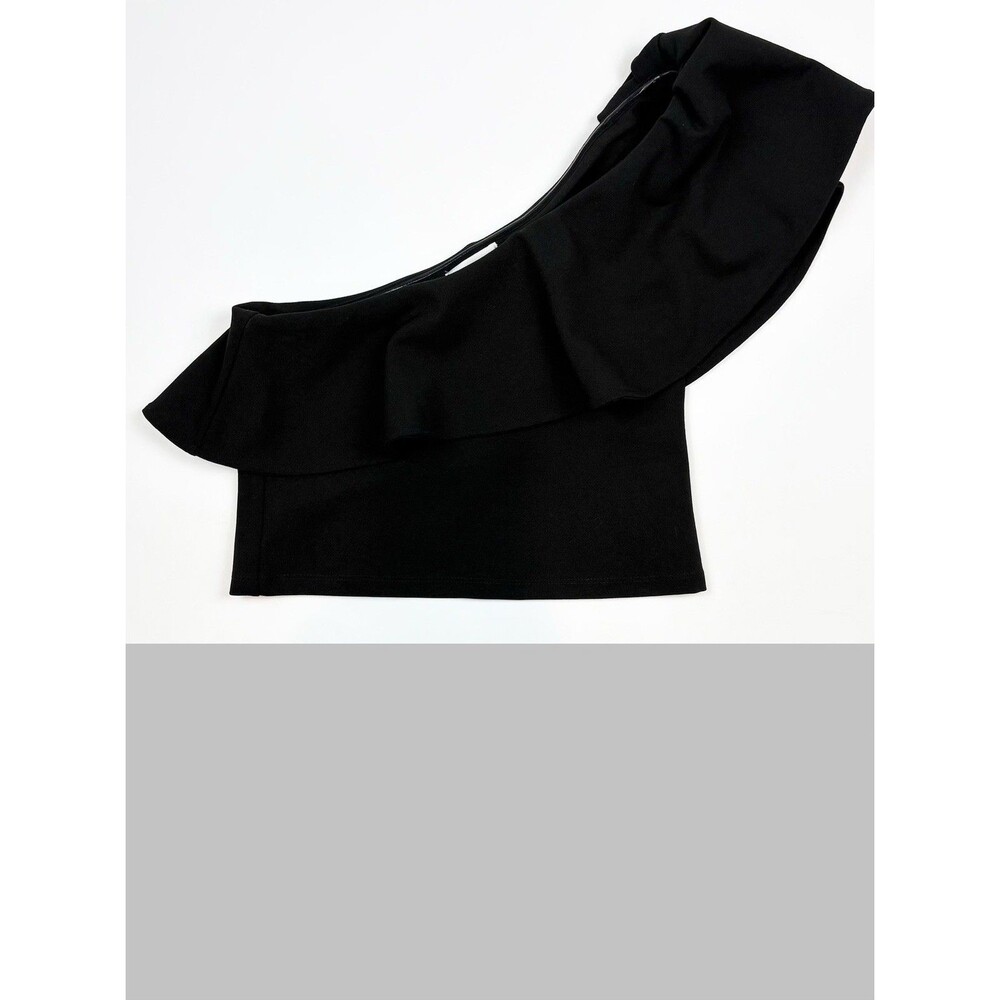 Leith Crop Top Blouse Black Ruffle One Shoulder Sexy Cocktail Maximalist Sz MED